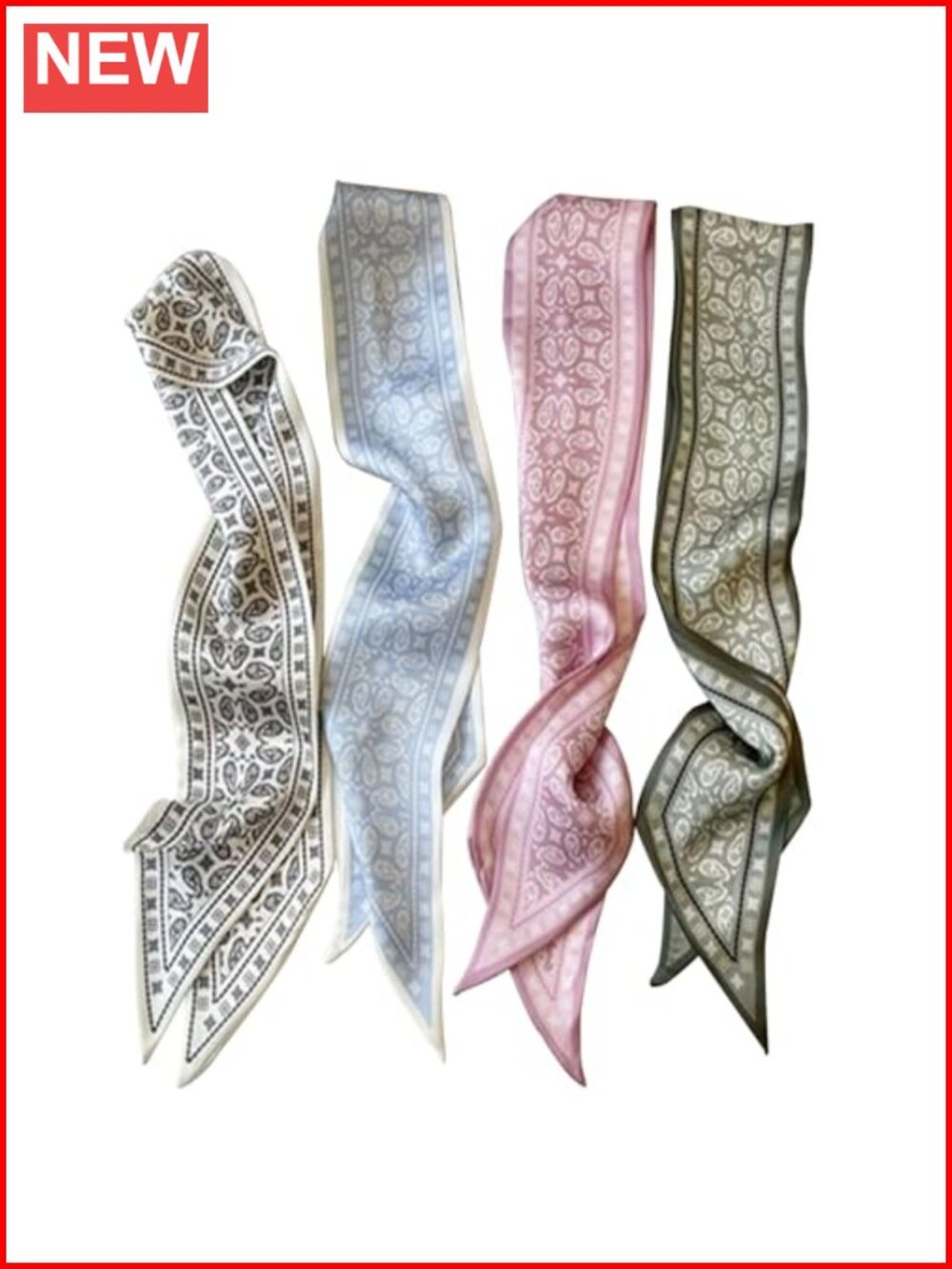 4Pc Boho Satin Fashion Scarves Set for Women Neck Head Hair Wraps